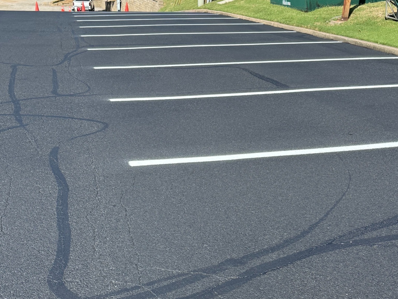 Freshly striped fire lane and asphalt drive